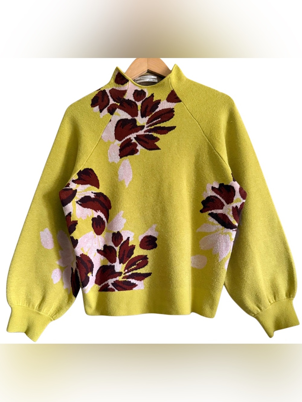 ANTHROPOLOGIE Vibrant Colorful Preppy Mock-Neck City-Chic Floral Sweater Size M